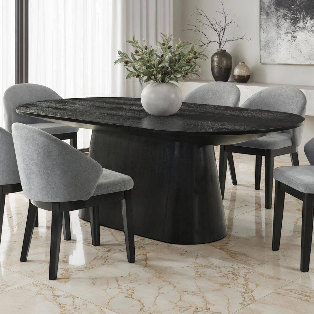 Rufus Modern Black Wood Veneer Top 88 in. Tapered Pedestal Base Oval Dining Table (Seats 6) price history on PriceWatchPro