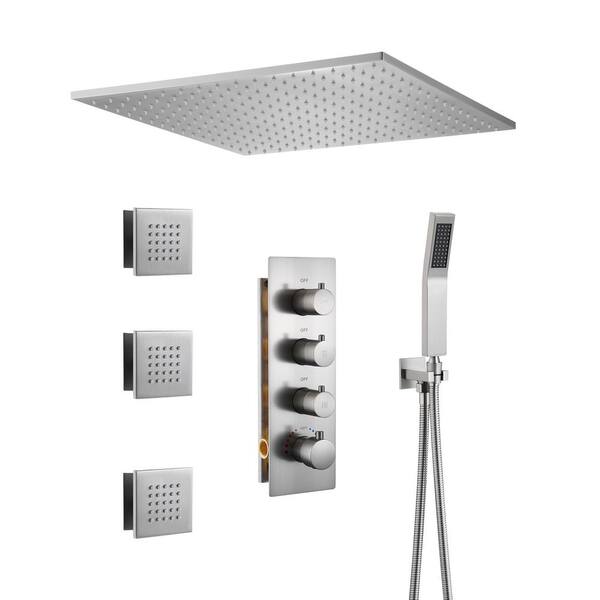 Mondawe Thermostatic 3Spray Patterns 20 in. Flush Ceiling Mount Rain Dual Shower Heads with 3