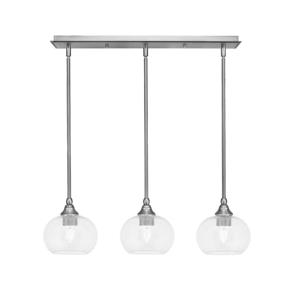 Livingston 100-Watt 3-Light Nickel Shaded Pendant Light with 7 in. Clear Bu