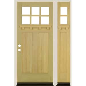 50 in. x 80 in. Craftsman Right-Hand/Inswing Clear Glass Unfinished Douglas Fir Wood Prehung Front Door Right Sidelite