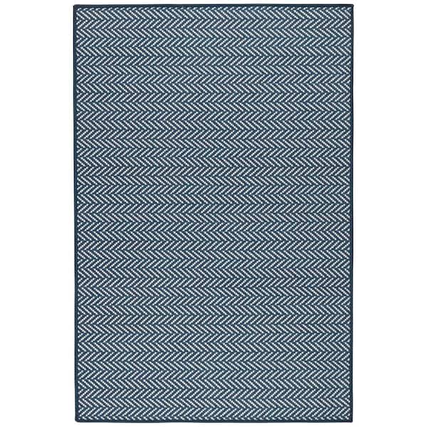 Herringbone Machine Washable Navy 10 ft. x 14 ft. Indoor Area Rug