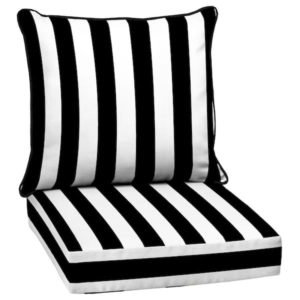 ARDEN SELECTIONS 24 in. x 24 in. 2-Piece Deep Seating Outdoor Lounge Chair Cushion in Black Cabana Stripe