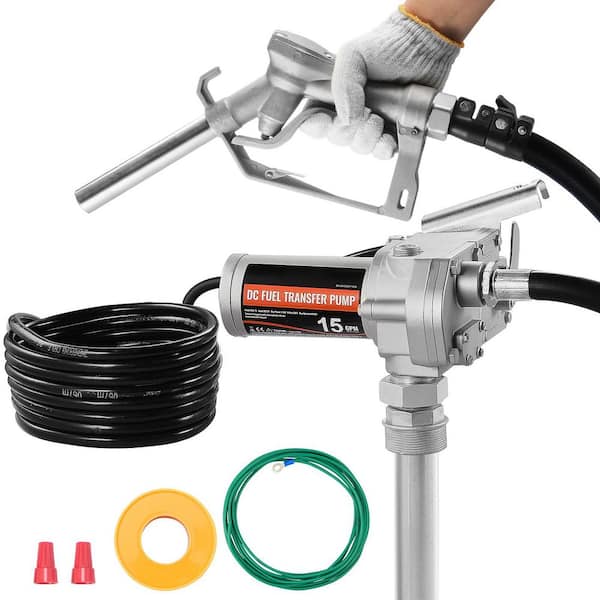 Fuel Transfer Pump, 12V DC 15 GPM 1/5 HP, Gear-Type Electric Diesel Transfer Pump with Auto Shut-Off Fuel Nozzle