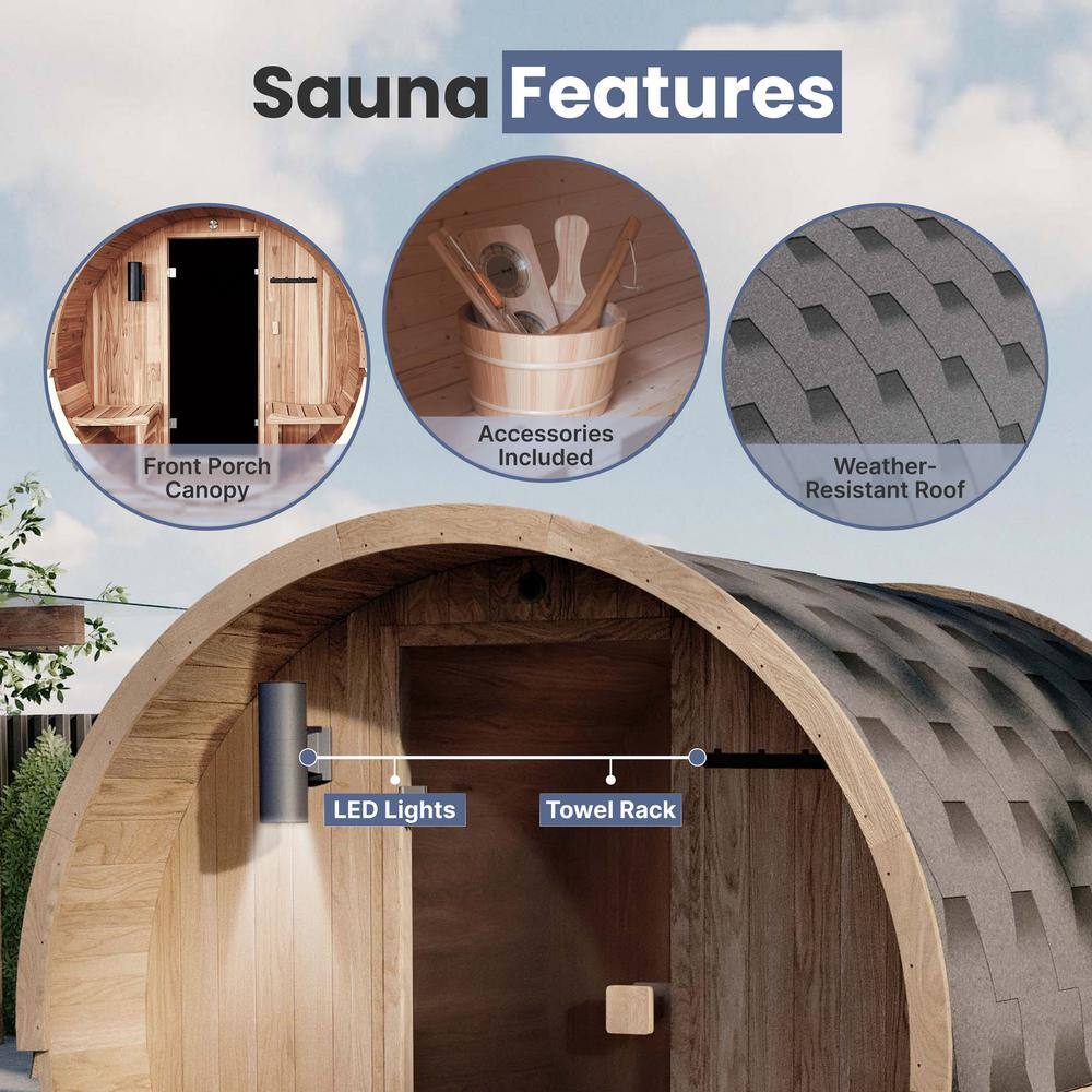 Natural Cedar 6-Person Outdoor Barrel Sauna with 6 kW Heater