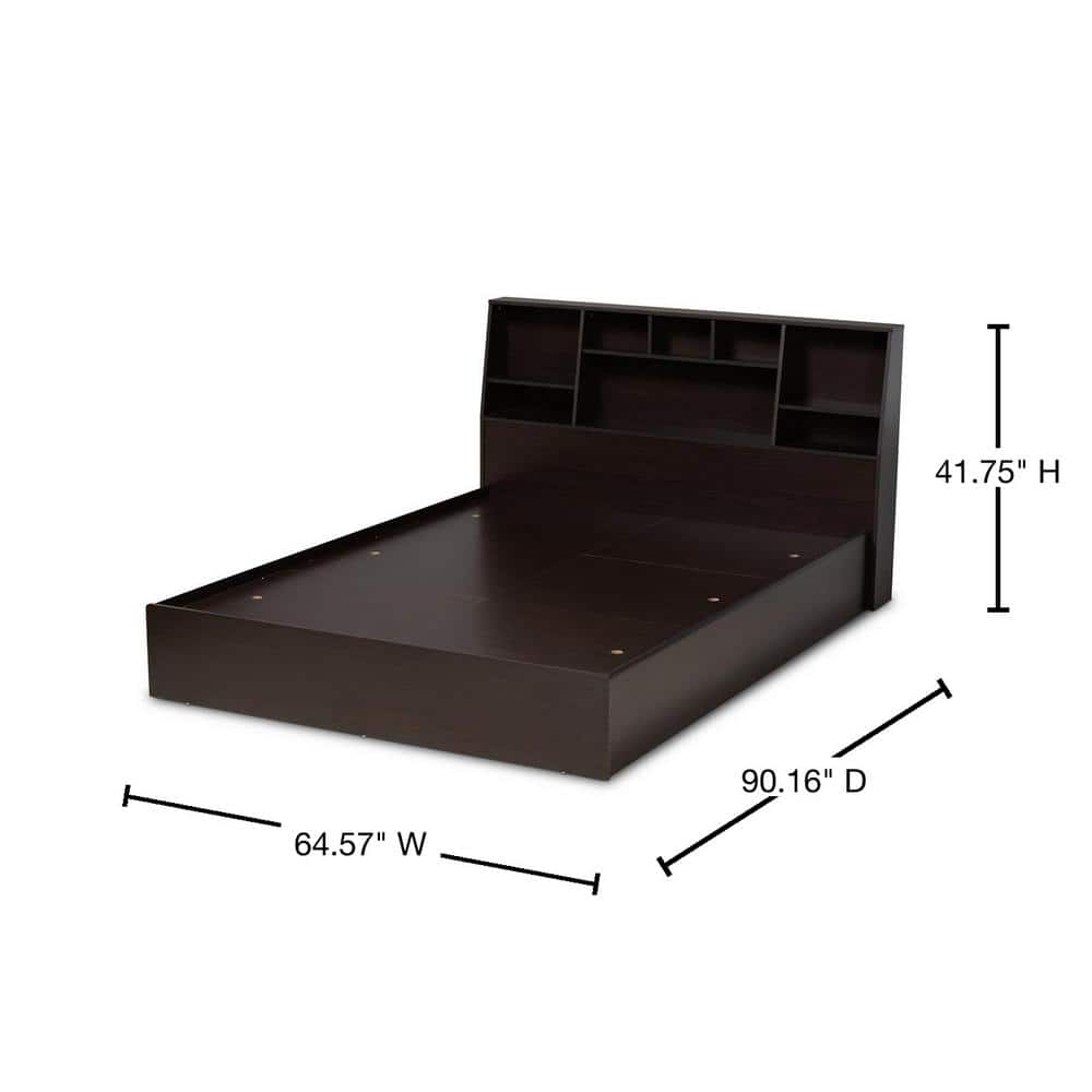 Ergonomic Queen Geoffrey Dark Brown Wood Storage Bed with Bookcase Headboard