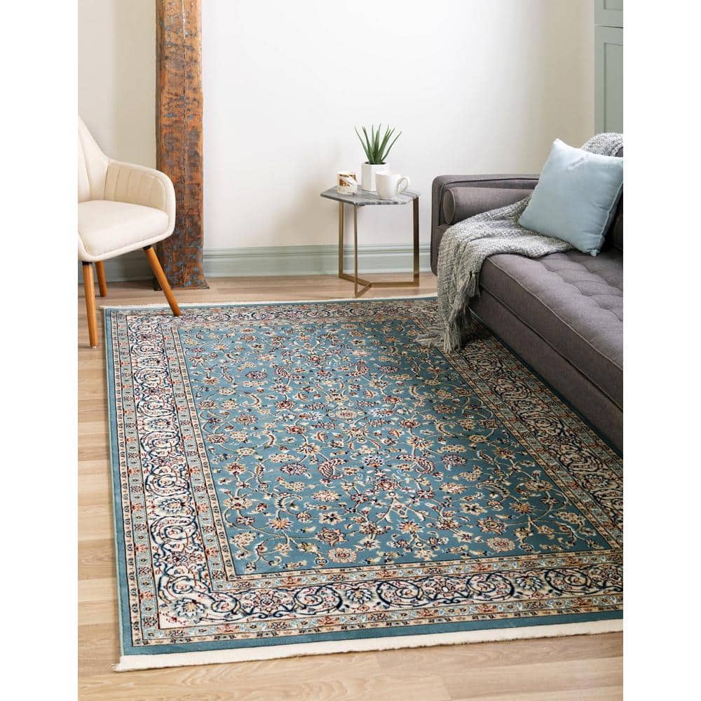 Serenity Blue Medallion 5' x 8' Easy-Care Synthetic Indoor Rug