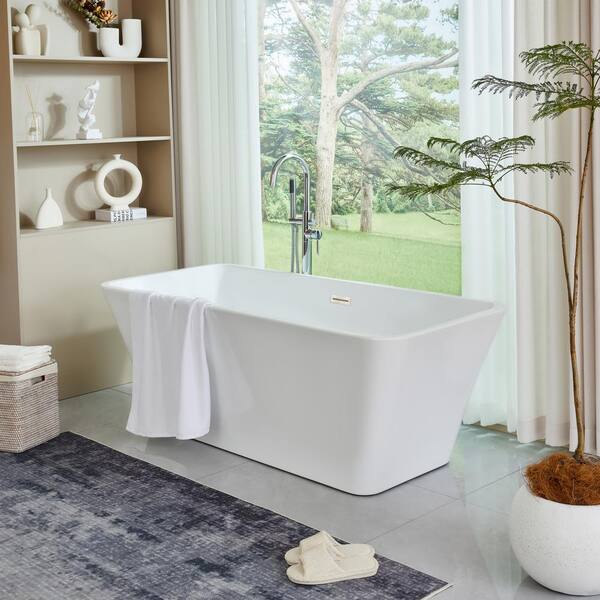Vanity Art Nantes 67 in. x 30 in. Acrylic Freestanding Soaking Bathtub with Center Drain in White/Brushed Nickel