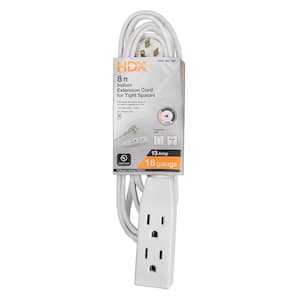 8 ft. 16/3 Light Duty Indoor Tight Space Extension Cord with Banana Tap, White