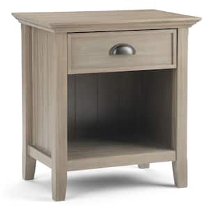 Acadian Solid Wood 24 in. Wide Transitional 1-Drawer Bedside Nightstand Table in Distressed Grey