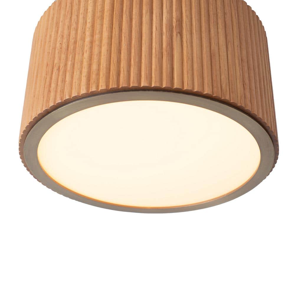 Natural Ash Wood and Brass LED Semi-Flush Mount Ceiling Light
