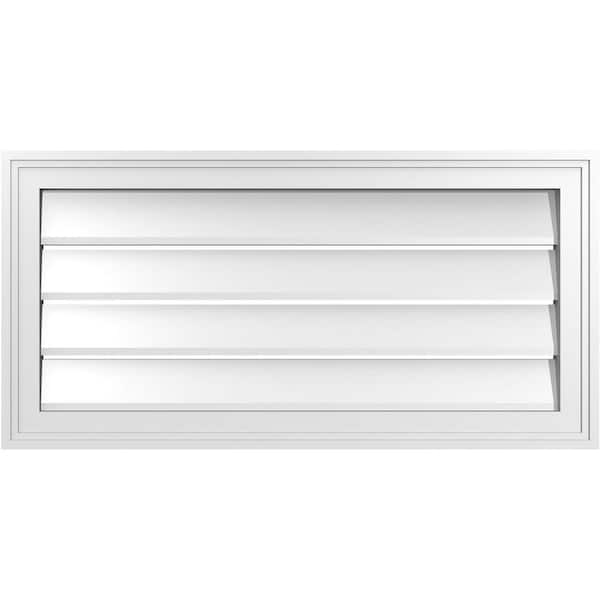 Ekena Millwork 32 in. x 16 in. Vertical Surface Mount PVC Gable Vent: Functional with Brickmould Frame