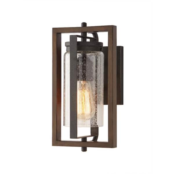 Palermo Grove Gilded Iron 1-Light Hanging Outdoor Lantern with Walnut Wood Accents Palermo Grove Gilded Iron 1-Light Hanging Outdoor Lantern with Walnut Wood Accents