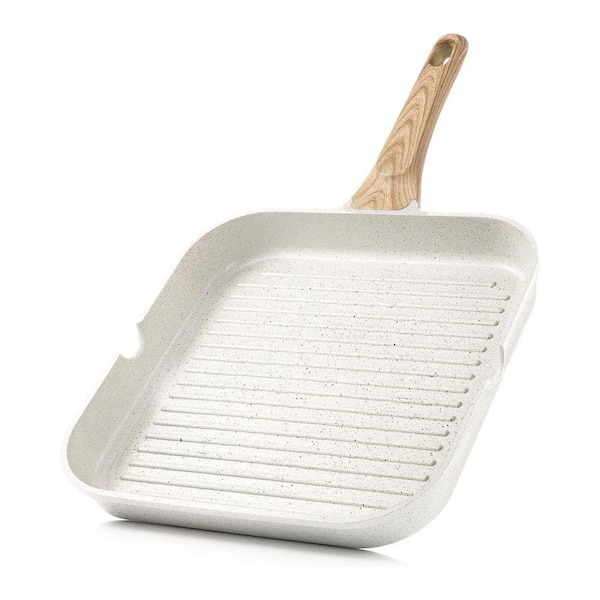 11 in. Ceramic Nonstick Square Grill Pan with Pour Spouts Die-Cast Aluminum Grill Skillet for All Cooktops