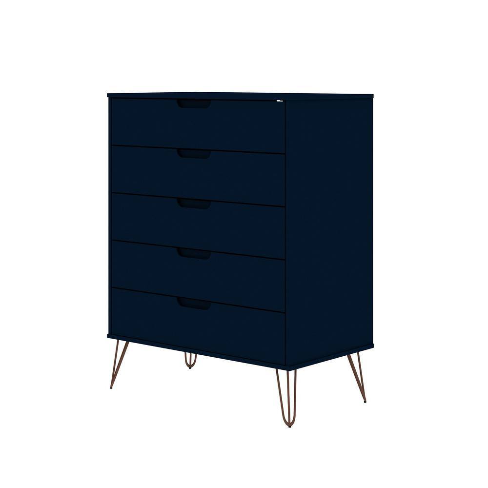 White Mid-Century Modern 5-Drawer Tall Dresser