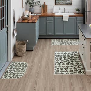 Simple Floral Grey 2 ft. 6 in. x 4 ft. 2 in. Kitchen Mat 3-Piece Set