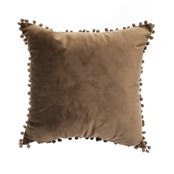 Harper Lane Pompom Dark Chocolate Solid Polyester 18 in. x 18 in. Throw Pillow