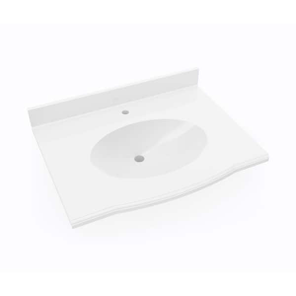 Swanstone Europa 31 in. W x 6.125 in. D Solid Surface Round Single Sink Vanity Top in White