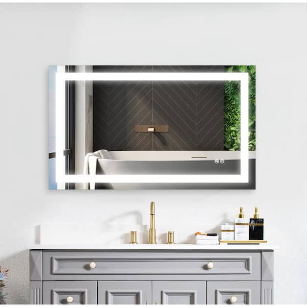 FORCLOVER 40 in. W x 24 in. H Large Reactangular Frameless with Night Light Surface Mount Bathroom Vanity Mirror in White