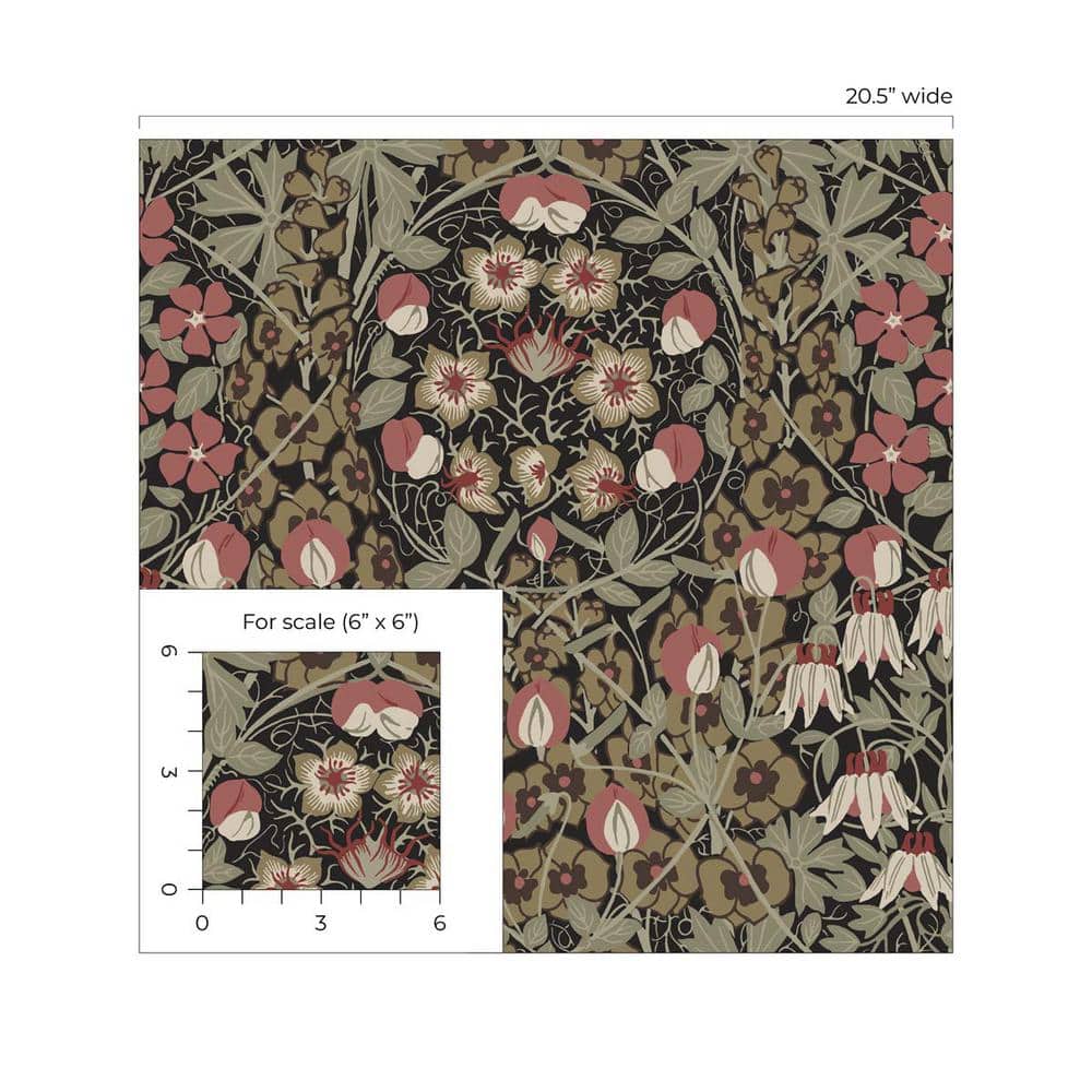 Ebony and Red Clay Floral Peel and Stick Wallpaper