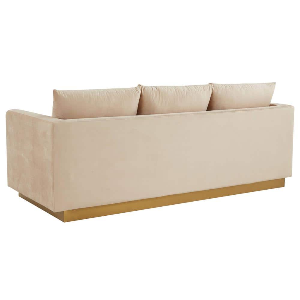 Beige Tufted Velvet Lawson Sofa with Removable Cushions