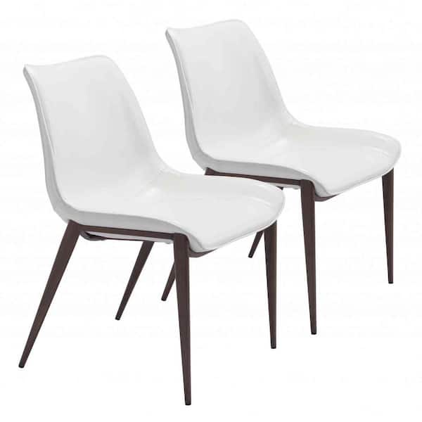 HomeRoots Julia White and Walnut Metal Side Dining Chair (Set of 2)