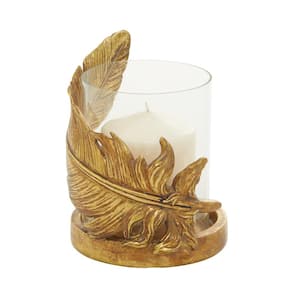 Gold Glass Bird Feather Pillar Hurricane Lamp