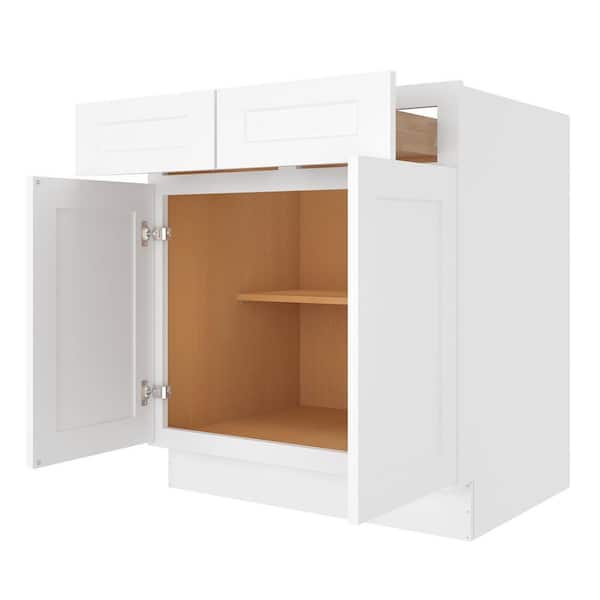 HOMEIBRO White Plywood Shaker Stock Style Base Kitchen Cabinet with 2-Door and 2-Drawer (30 in. W x 24 in. D x 34.5 in. H)
