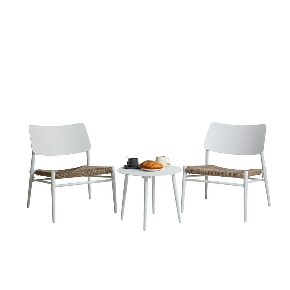 3-Pieces White Aluminium Outdoor Bistro Set, Patio Set Bistro Table and Cha