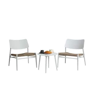 3-Pieces White Aluminium Outdoor Bistro Set, Patio Set Bistro Table and Chairs Set, for Backyard, Garden