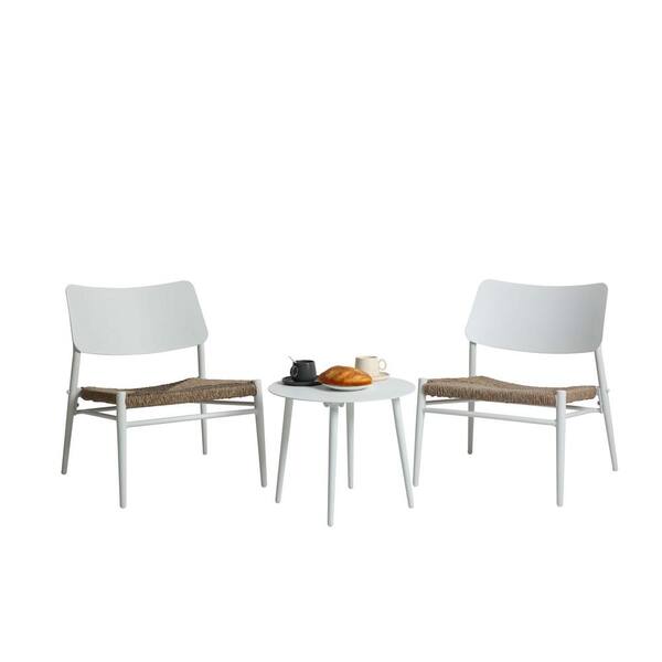 Unbranded 3-Pieces White Aluminium Outdoor Bistro Set, Patio Set Bistro Table and Chairs Set, for Backyard, Garden