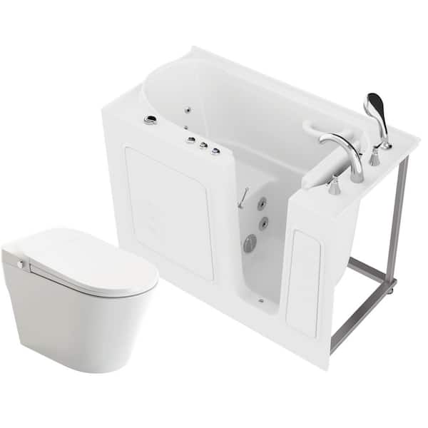 HD Bathtub and Smart Toilet Combo Series 26 in. x 53 in. Right Drain Walk-In Whirlpool Tub Bathtub in White