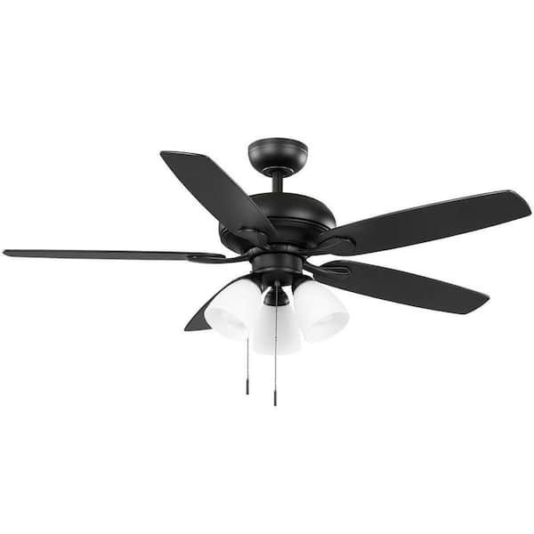 Rockport II 52 in. Indoor Matte Black LED Ceiling Fan with Light kit, Downrod and Reversible Blades Included