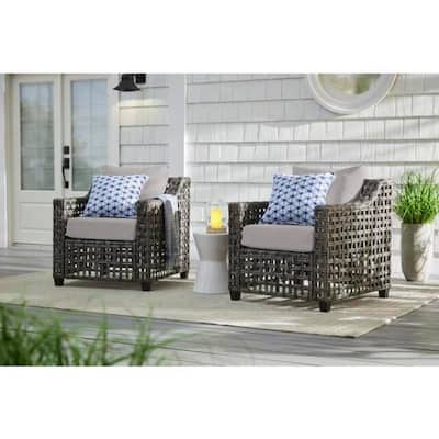 Briar Ridge Brown Wicker Outdoor Patio Deep Seating Lounge Chair with CushionGuard Stone Gray Cushions (2-Pack)