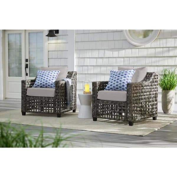 Hampton Bay Briar Ridge Brown Wicker Outdoor Patio Deep Seating Lounge Chair with CushionGuard Stone Gray Cushions (2-Pack)