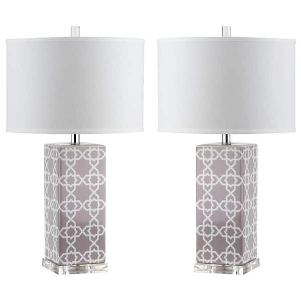 Quatrefoil 27 in. Grey Table Lamp with White Shade (Set of 2)
