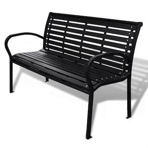 45.7 in. Black Metal Outdoor Garden Bench Patio Bench with Curved Backrest