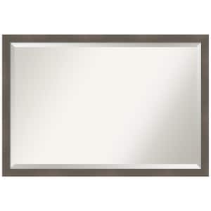 Edwin Clay Grey 38.5 in. x 26.5 in. Beveled Casual Rectangle Wood Framed Wall Mirror in Gray