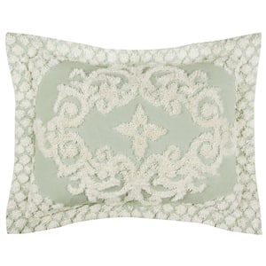 Florence Collection in Medallion Design Sage Standard 100% Cotton Tufted Chenille Sham