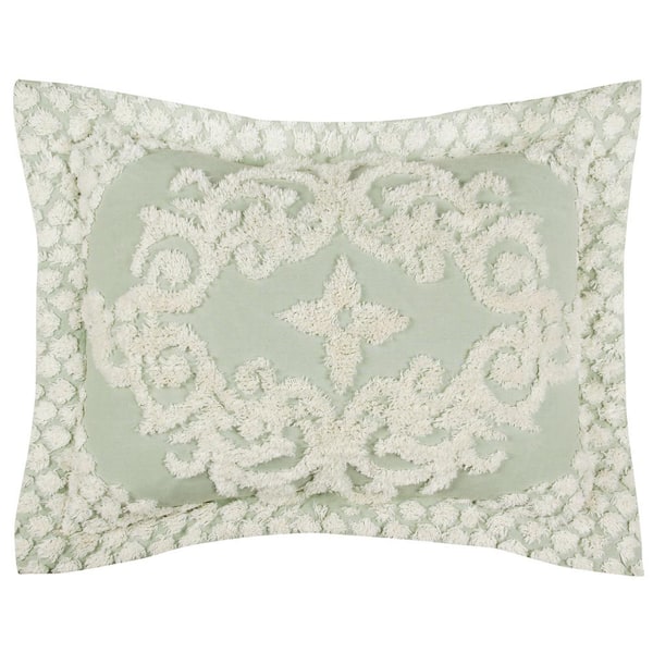 Better Trends Florence Collection in Medallion Design Sage Standard 100% Cotton Tufted Chenille Sham