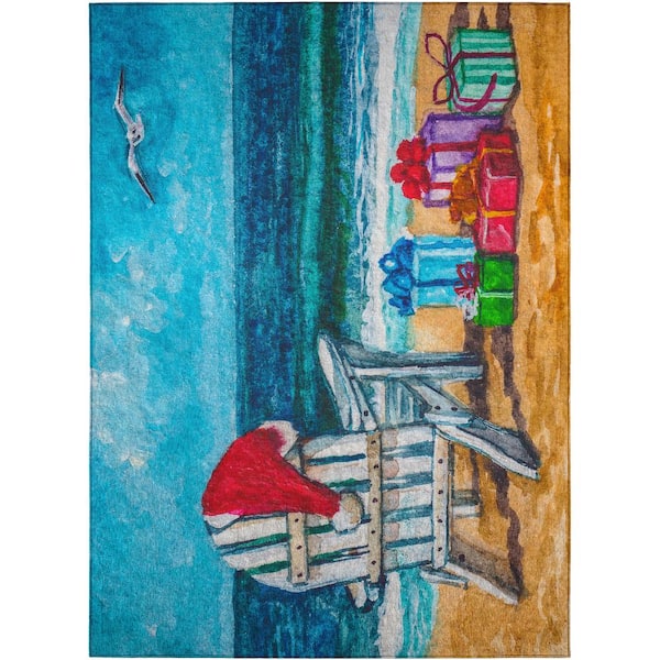 Addison Rugs Cozy Winter Blue 5 ft. x 7 ft. 6 in. Indoor/Outdoor Washable Area Rug
