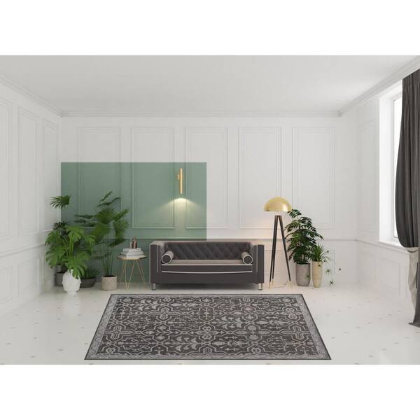 8 ft. x 10 ft. Gray and Ivory Floral Area Rug