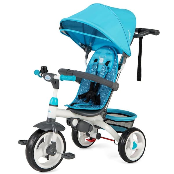 Baby Tricycle Stroller 6-in-1 Kids Push Trike w/ Removable 5-Position Canopy Blue
