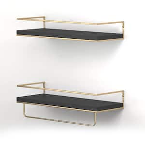 16 in. x 6 in. x 4 in. Black Floating Shelf (Set of 2)