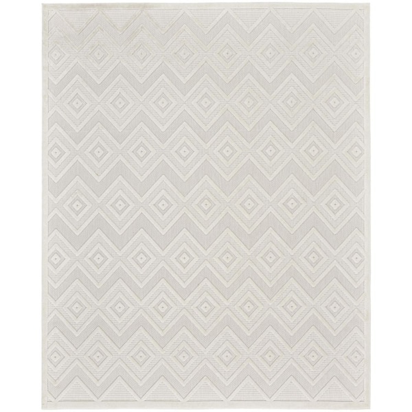 Versatile Ivory/White 9 ft. x 12 ft. Diamond Geometric Indoor Outdoor Area Rug