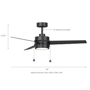 Orein 52 in. Indoor Matt Black Integrated LED Ceiling Fan with Light Kit with Pull Chain