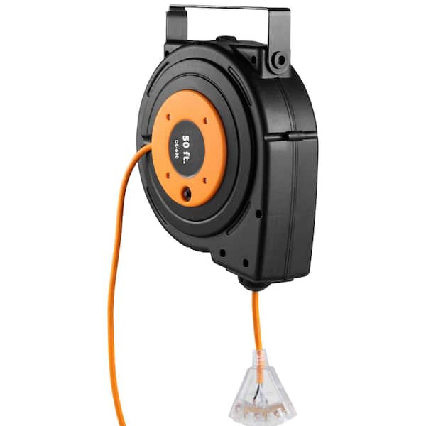 Extension Cord Reel, 50 ft. 14-Gauge / 3-Conductors, Max 13 Amps, 13Amp, Retractable, Extension Cord Reel with 3-Outlets