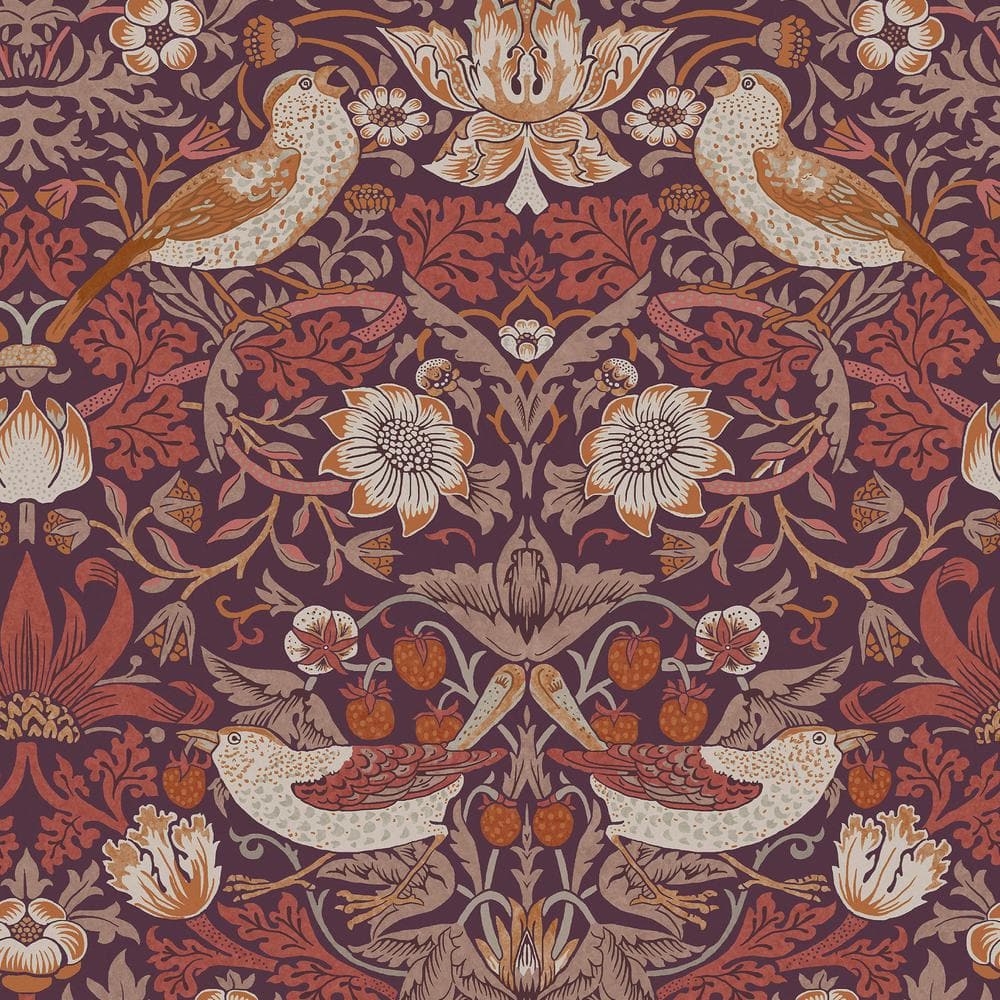 Strawberry Thief Plum Purple Wallpaper Sample