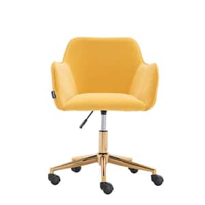 Yellow Modern Velvet Material Adjustable Height 360° Office Chair with Gold Metal Legs and Universal Wheel