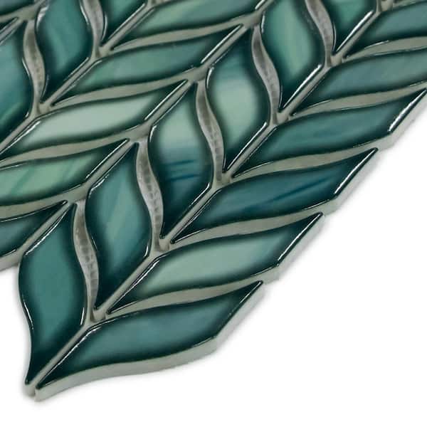 Glazed Green 6 in. x 6 in. Leaf Waterjet Recycled Glass Marble Looks Mosaic Tile (0.25 sq. ft./Case)
