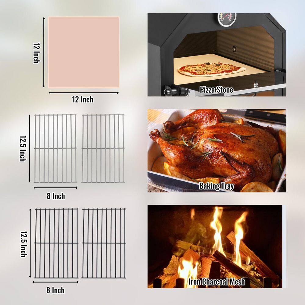 Portable Black Stainless Steel Outdoor Wood Burning Pizza Oven